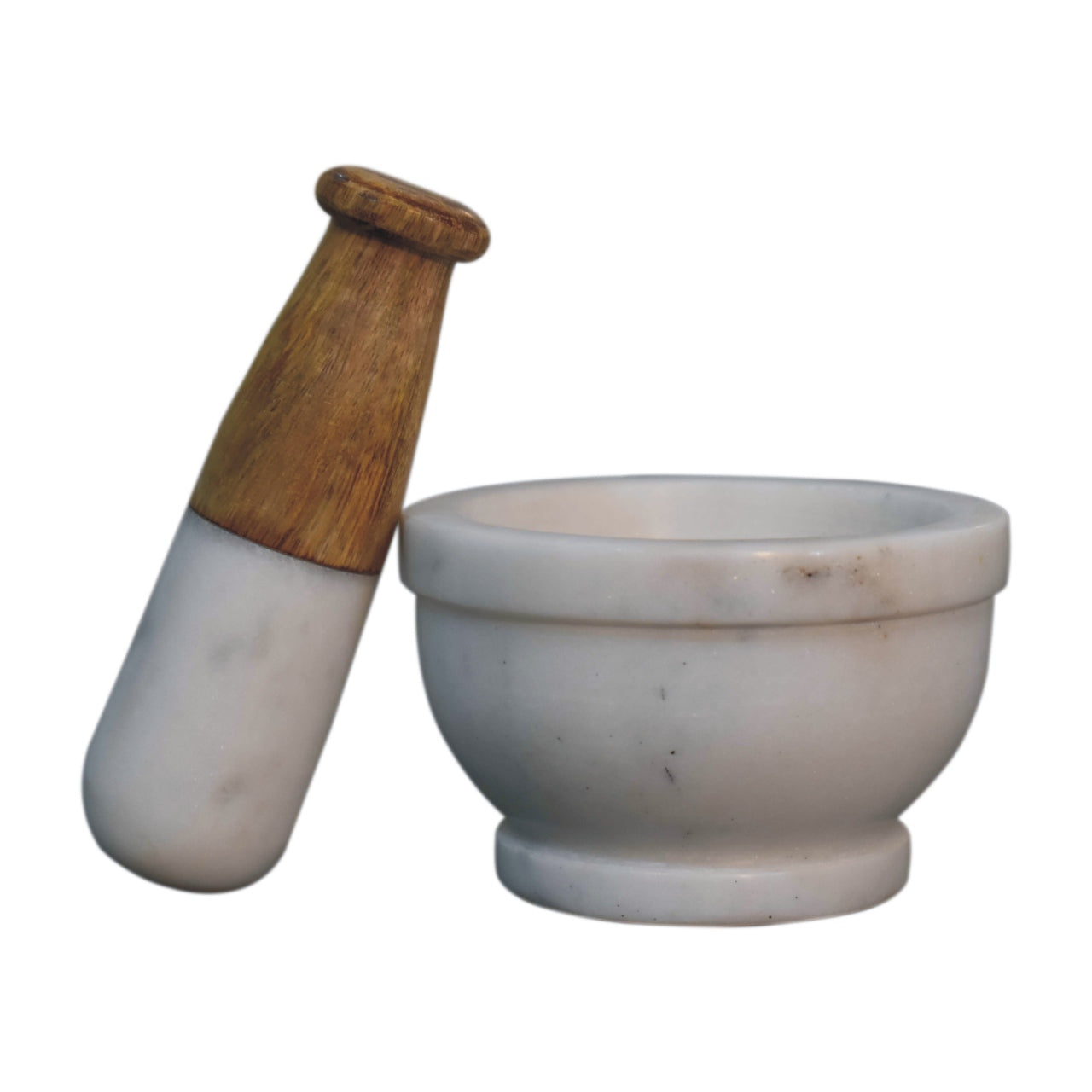 Large Wood & Marble Pestle and Mortar Set