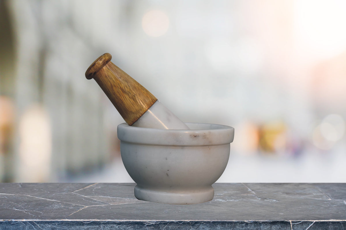 Large Wood & Marble Pestle and Mortar Set